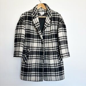 Charles Gray London Wool Blend Plaid Coat Overcoat Pea Trench Button Small